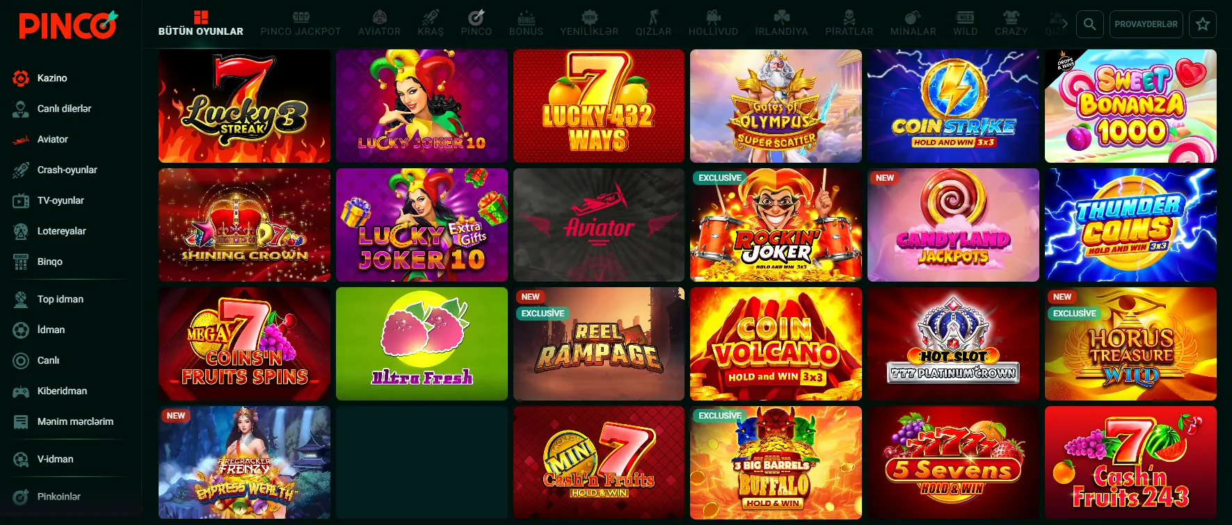 Pinco Casino oyun seçimləri - ən populyar slotlar və stolüstü oyunlar Pinco Casino oyun seçimləri